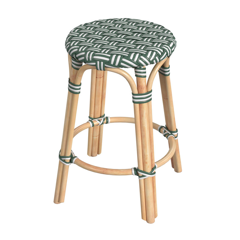 Tobias Rattan Bar Stool & Counter Stool, Counter Stool (24" Seat Height), Green/White Narrow Stripe