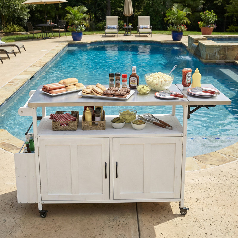 Foldable Outdoor Kitchen Island Patio Mobile Kitchen Cart Portable Outdoor Cooking Island With Lockable Wheels, Storage Cabinet And Towel Rack For Patio And Outdoor