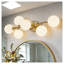 Luminaire pour meuble-lavabo de salle de bain doré 5 lumières avec globes en verre de lait, à intensité variable