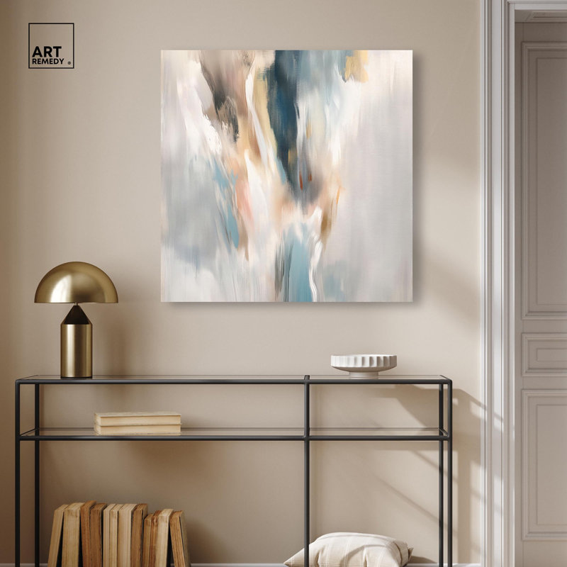 «Gilded Gorge II», art abstrait neutre par Art Remedy, H 40 po x l 40 po, Toile tendue, Peinture sans cadre