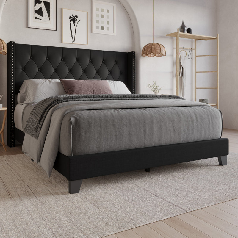 Lit tapissier Ameire, Noir, Grand