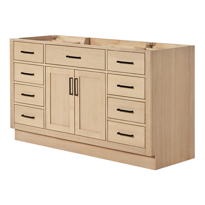 60" Single Sink Bathroom Vanity, Matte Black, Natural Oak