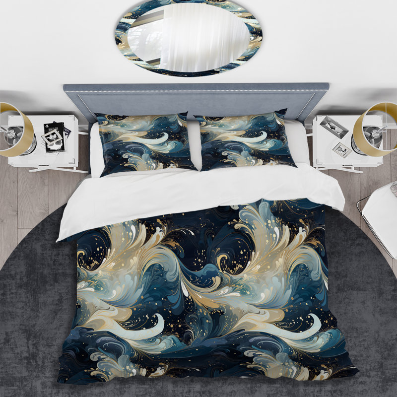 Ensemble de housse de couette en marbre Kalobe White Cosmic Marble Elegant Whirls - Microfibre polyester