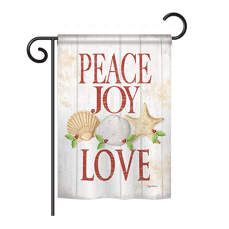 Paix joie love 2 côtés 19 po x 13 po drapeau de jardin, Blanc, Polyester