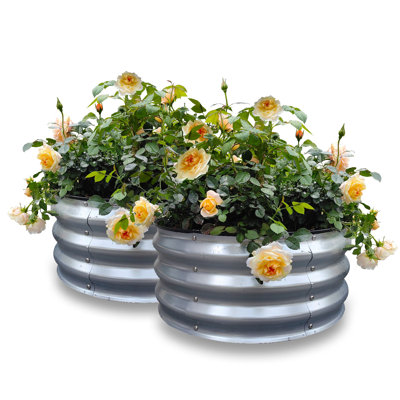  2 Pack 2x2x1ft Galvanized Round Raised Garden Bed Kit, Metal Planter Boxes Outdoor With Easy Assembly, Large Garden Bed For Vegetables, Fruits, Flower, Herbs Silver