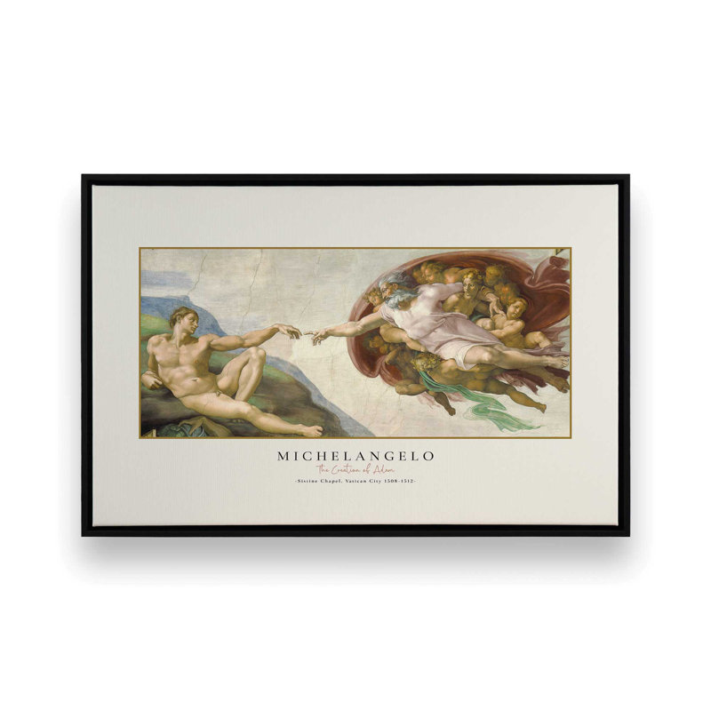 La création d'Adam par Michel-Ange, reproduction sur toile dans un cadre, H 24,75 po x l 36,75 po, Noir satiné
