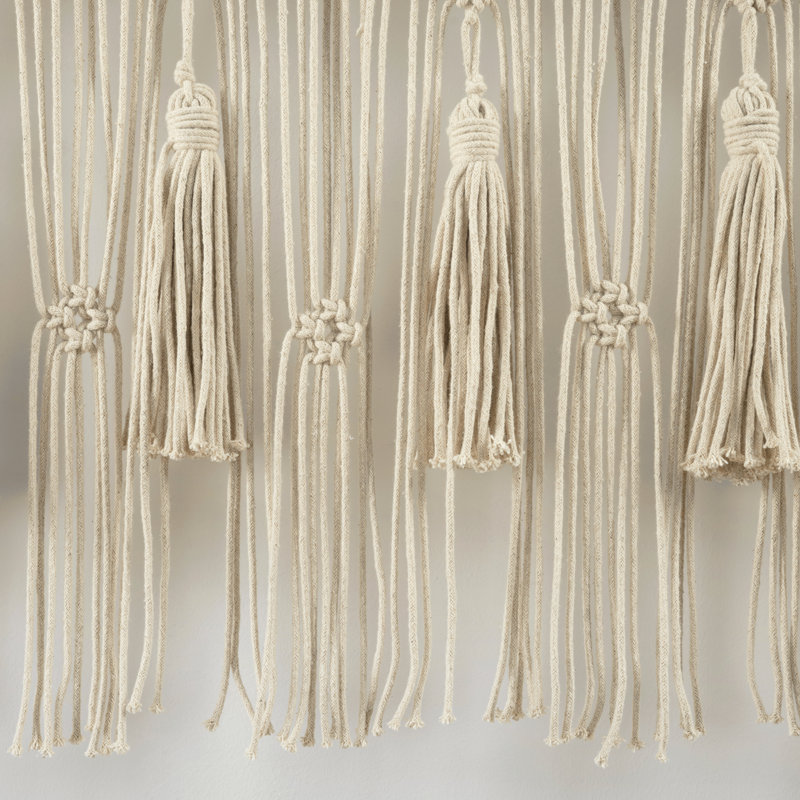 Boho Macrame Cotton Tailored Kitchen Curtain, Neutral