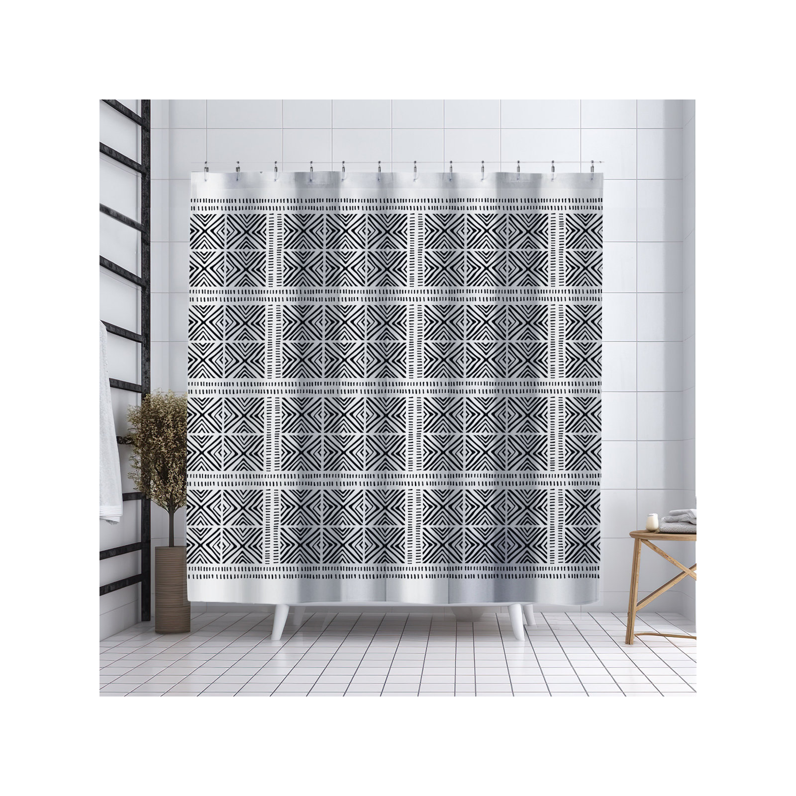 Thora Tribal Shower Curtain, ThoraTribal Black