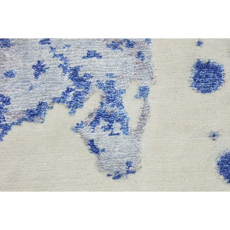 Tapis rectangulaire noué à la main ivoire / bleu, Rectangle 8 pi x 10 pi