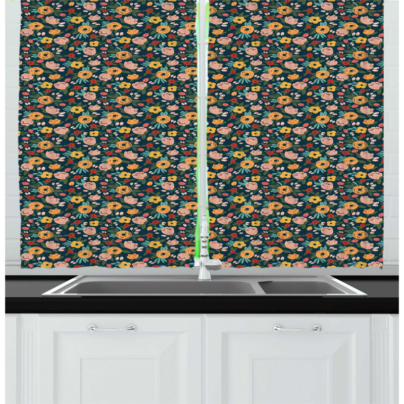 Floral Ruffled Kitchen Curtain