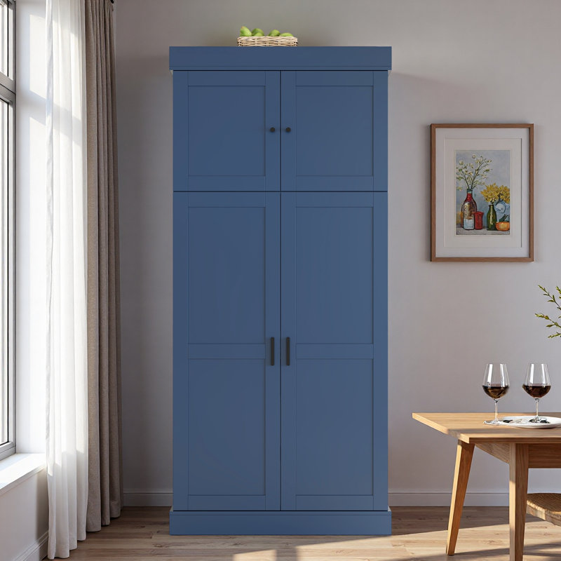 Grand garde-manger autoportant avec tablettes réglables, tablettes de porte, tiroirs et porte-bouteilles, Marine