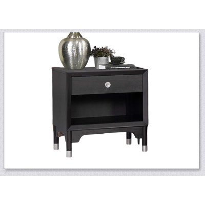 Table de chevet 1 pièce de style Mid-Century moderne avec pieds argentés et boutons ronds avec port USB