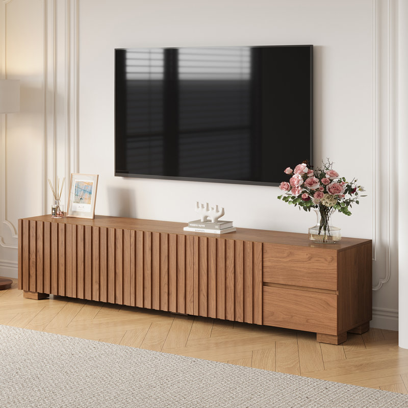 78'' Mid Century Modern Media Console With Storage Drawers, Wooden Entertainment Center For Living Room Apartment, Brown