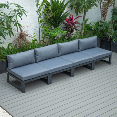 Ensemble de chaises de patio en aluminium sans accoudoirs 4 pièces Letendre avec structure thermolaquée et coussins amovibles pour patio, balcon ou jardin