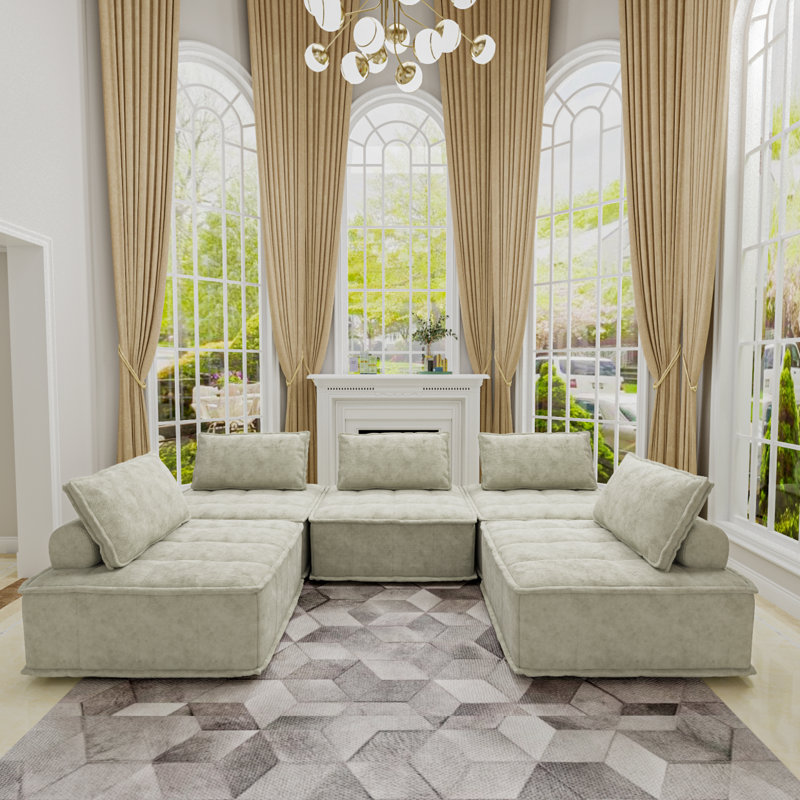 Canapé moderne en L en chenille avec coussins amovibles, pieds cachés et coussins à ressorts Modern, Beige