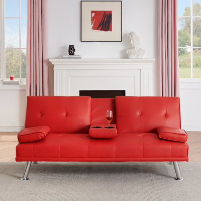Red 67 - Inch Bed With Multifunctional Capabilities For Apartment And Office, Fold Back To Bed, 3 Comfort Adjustments, Pu Leather, Easy Assembly Double Office Living Room, Convertible Smoothly,
