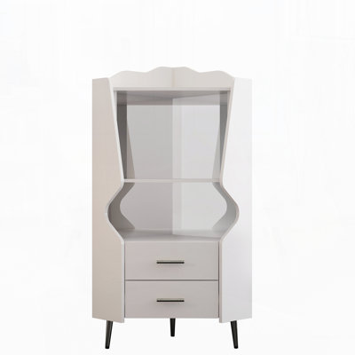 Wooden Corner Bar Cabinet With 2 Open Storage Shelves And 2 Drawers by Latitude Run