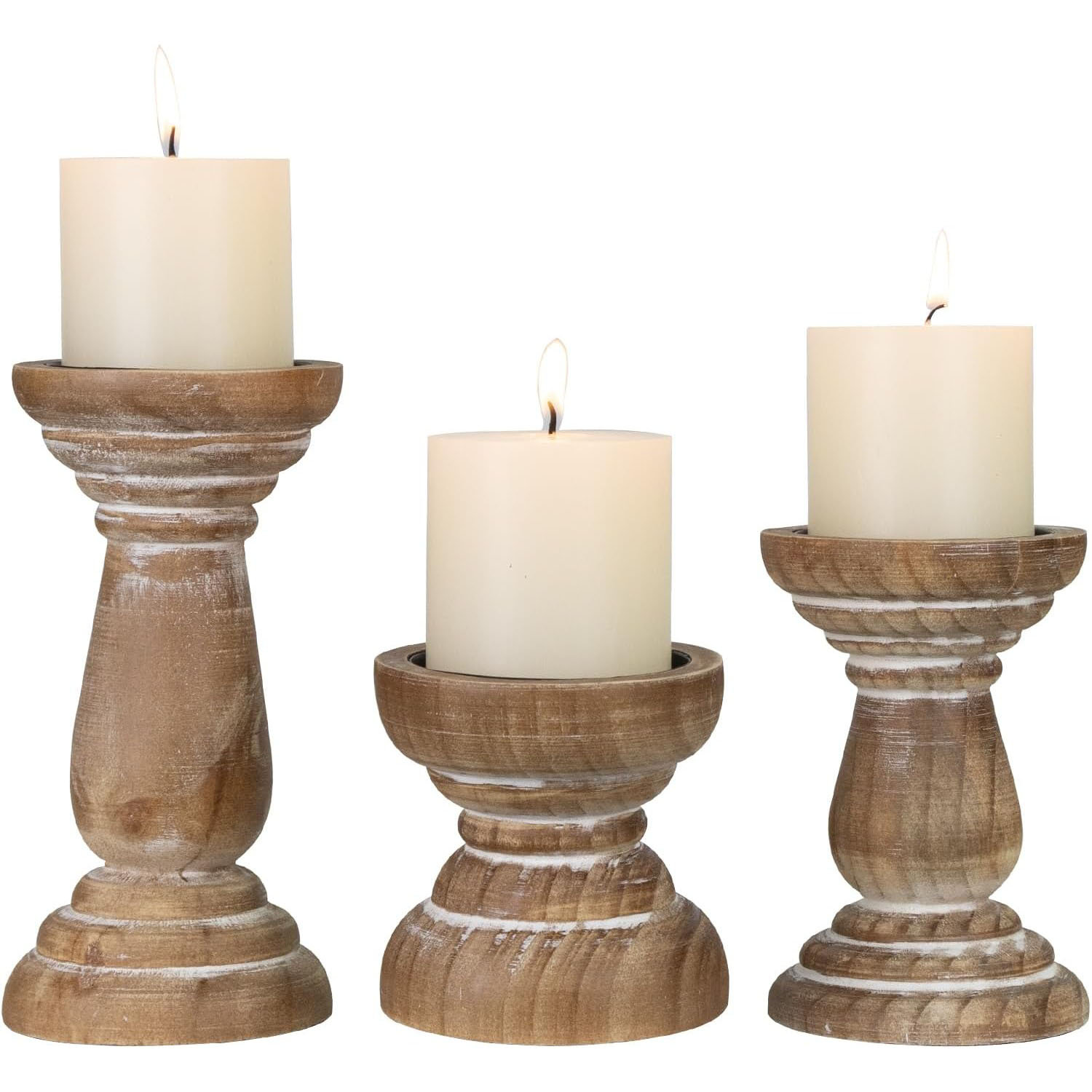 One Allium Way® Set of 3 Brown Farmhouse Wooden Candle Holders – Rustic ...