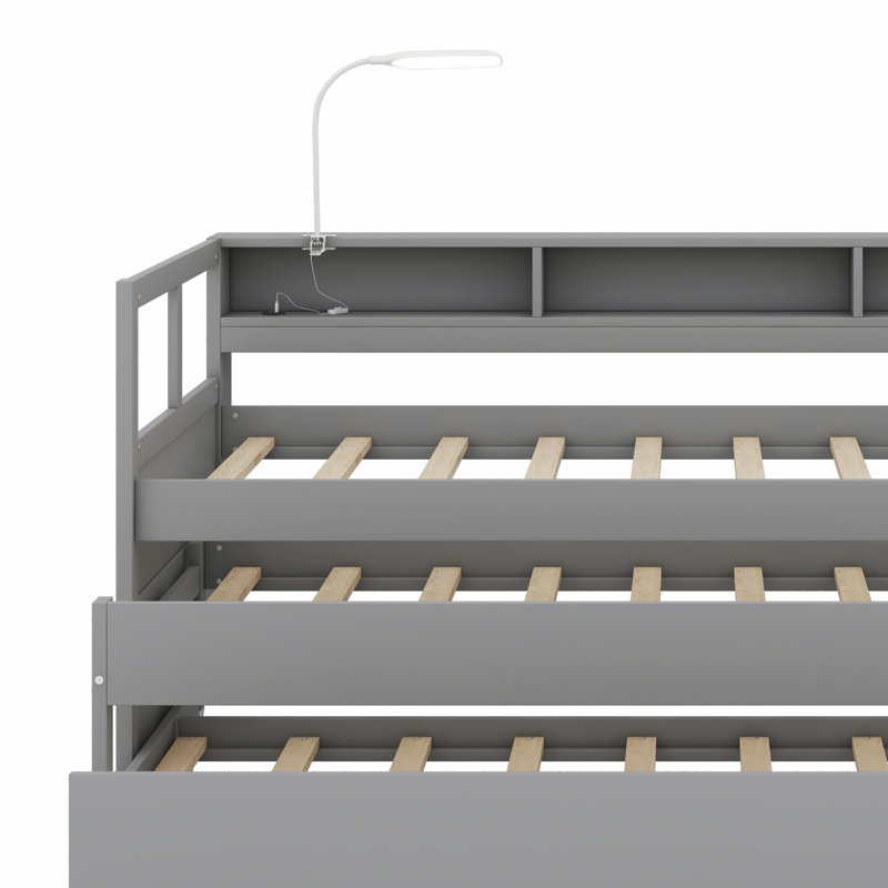Lit de jour avec lit gigogne, tablettes de rangement, lumière gratuite et conception de chargement USB, Gris