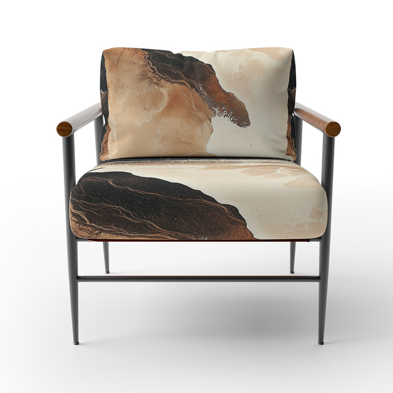 Chaise d'appoint Coastal Waves - Fauteuil Calal Costal, Sand and Beige, Brown Round Arms