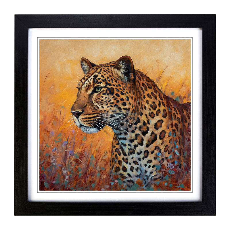 Leopard Color Field Painting No.5 - Single Picture Frame Print on Wood, Black