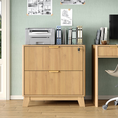 Classeur latéral moderne à 2 tiroirs avec tiroir verrouillable, classeur cannelé avec barres de suspension réglables pour bureau à domicile