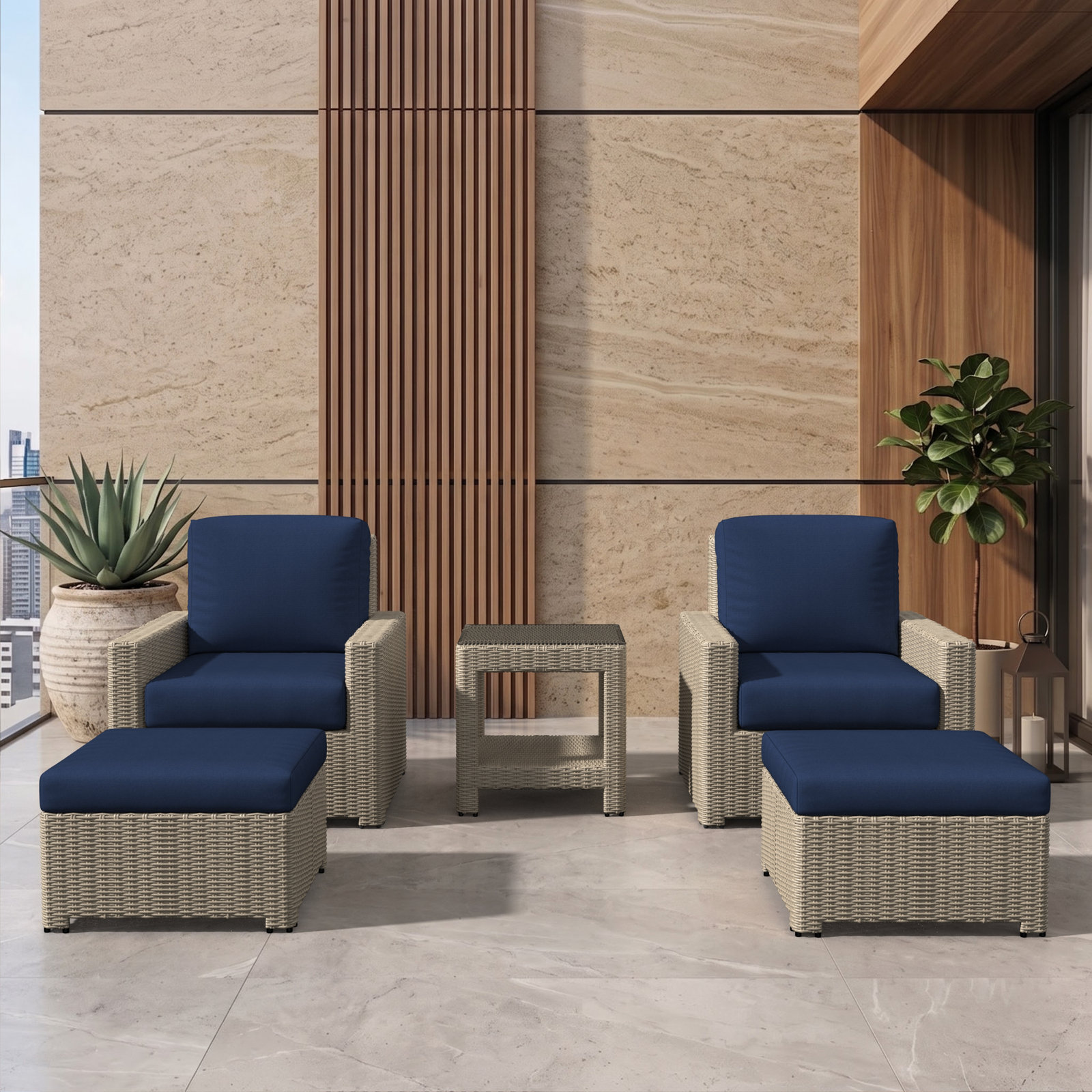 Henri 2-Person Sunbrella® Patio Seating Group, Sunbrella® Refuge Ocean