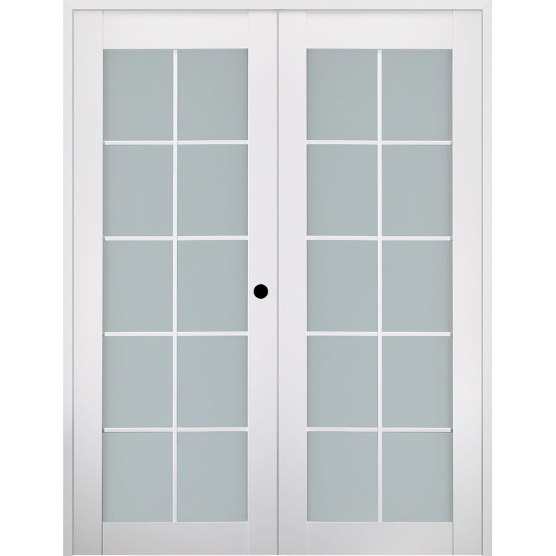 Polar White 10 Lite Frosted Glass French Door with Satin Nickel Hinges