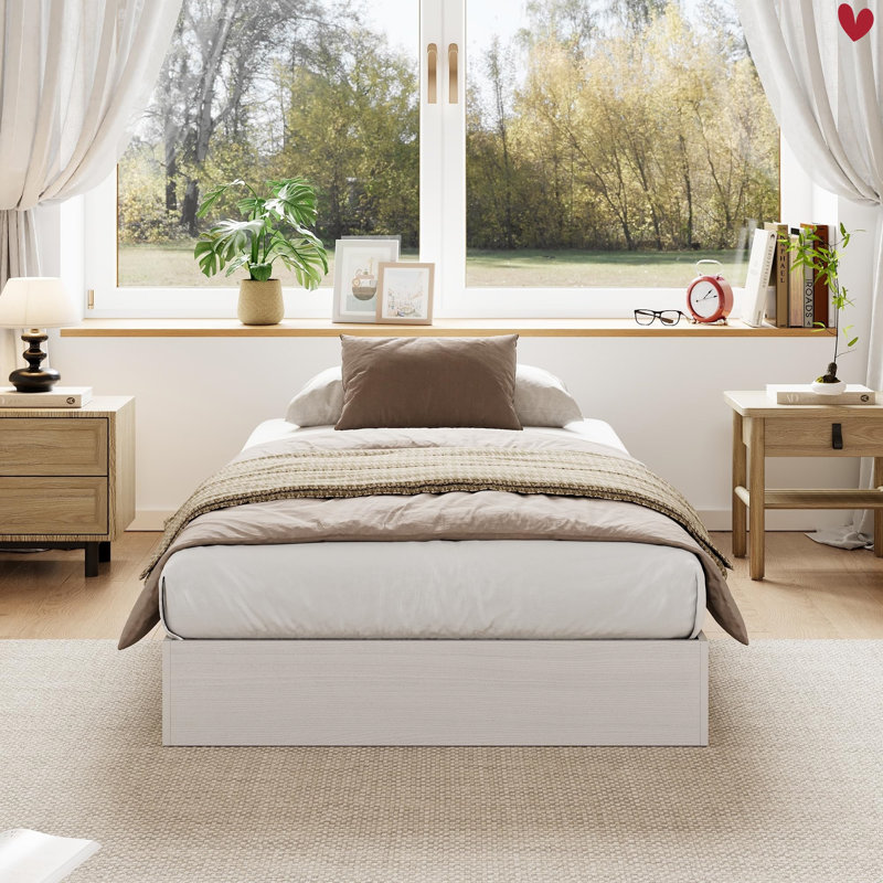 Lit plateforme Wood, Simple / blanc