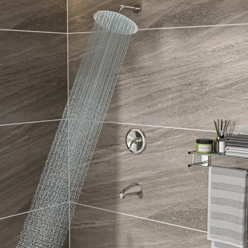 Ensemble d'installation pour pomme de douche ronde et bec de baignoire en cascade 10 "nickel brossé - installation murale, soupape, installation facile et hygiène hygiénique équilibrée