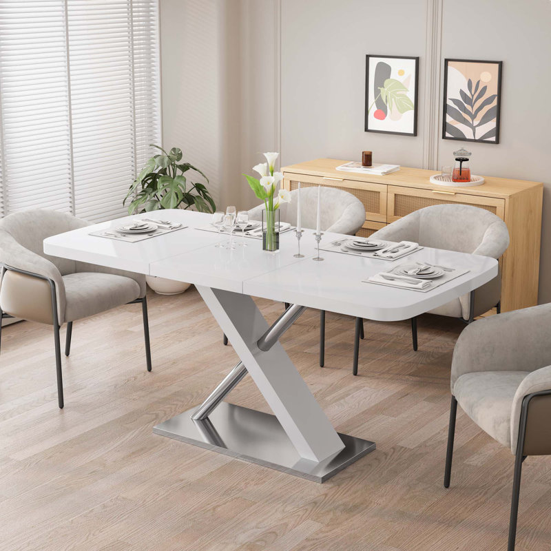 Table de salle à manger extensible 47,25 - 63 po blanche brillante pour 4 à 6 personnes