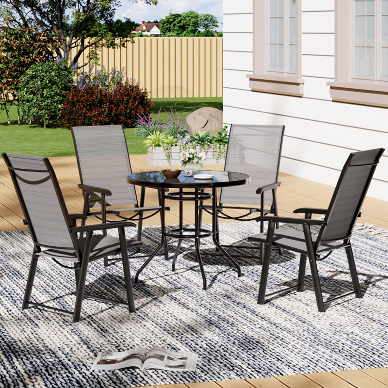 Daubs 4 - Person Patio Dining Set with Round Table, Black