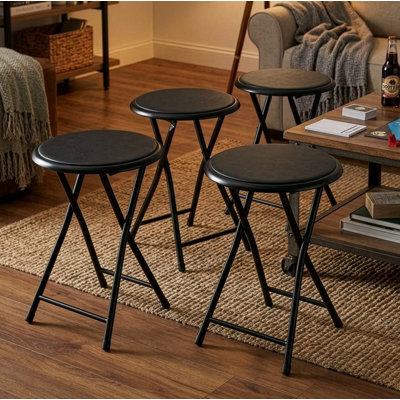 Folding Stool – 4-Pack Portable 18-Inch Backless Seat with 225lb Capacity – Compact Foldable Stools for Kitchen, Dorm, RV, Rec Room or Extra Seating (Black)