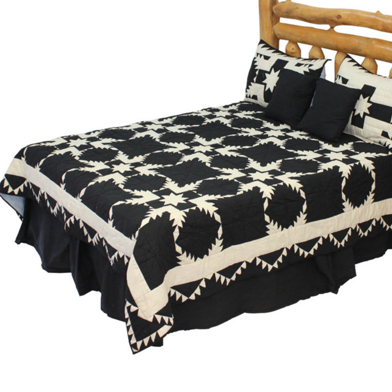 Spike Feathered Star Cotton Patchwork Quilt, Throw 