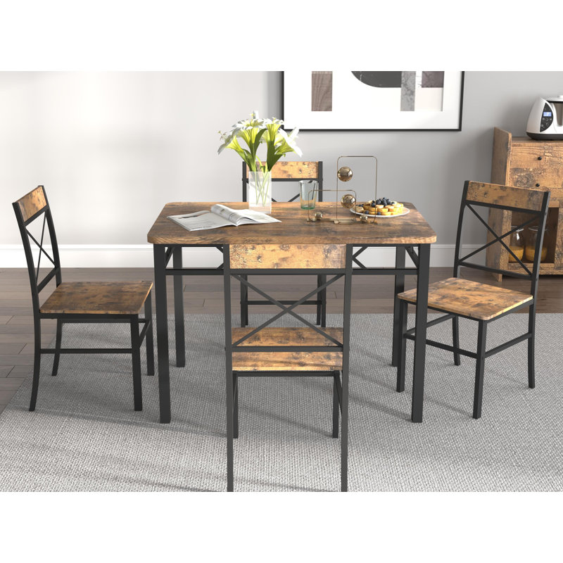 Dining Table Set for 4, Wood Kitchen Table with Chairs Dinning Table Set for Kitchen & Dining Room, Compact Dining Set for Small Spaces