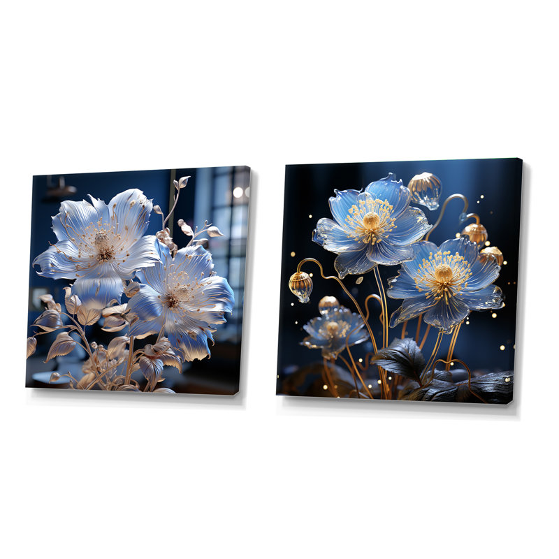 «Harmonie florale céleste», 2 pièces, Toile tendue, H 16 po x l 33 po