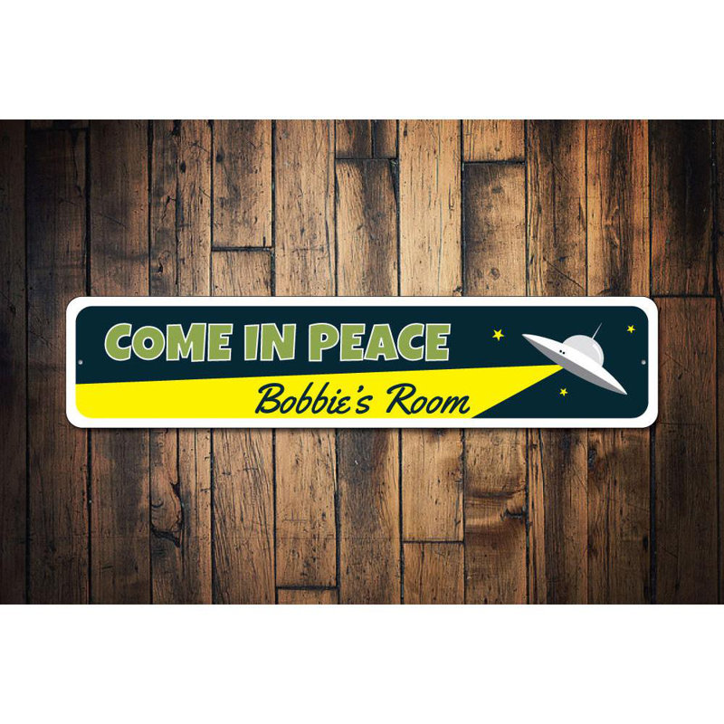 Plaque en métal UFO pour chambre d'enfant, H 6 po x l 24 po x P 0,06 po