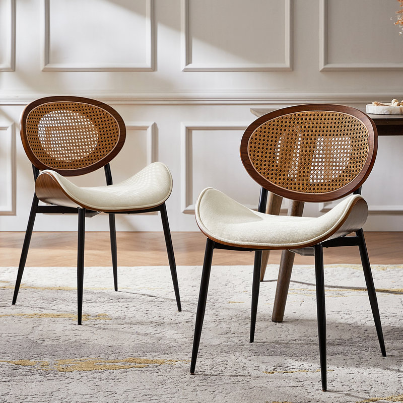  Pateley Mid-Century Modern Rattan Dinning Chair (Set of 2), Ivory