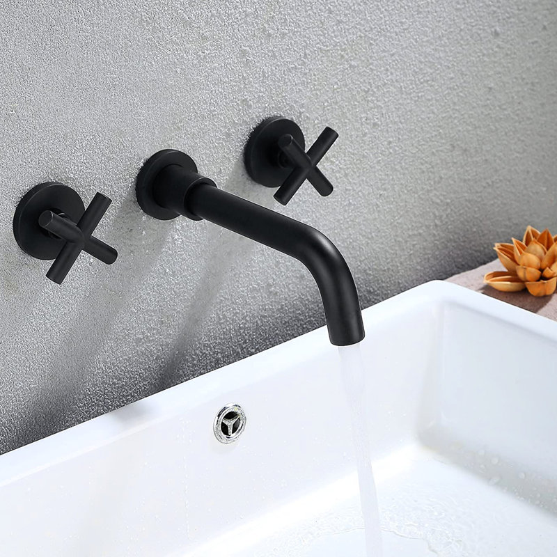 Wall Mounted Matte Black Sink Faucet - Construction & Long Service Life Bathroom Eye-Catching Design, Matte Black