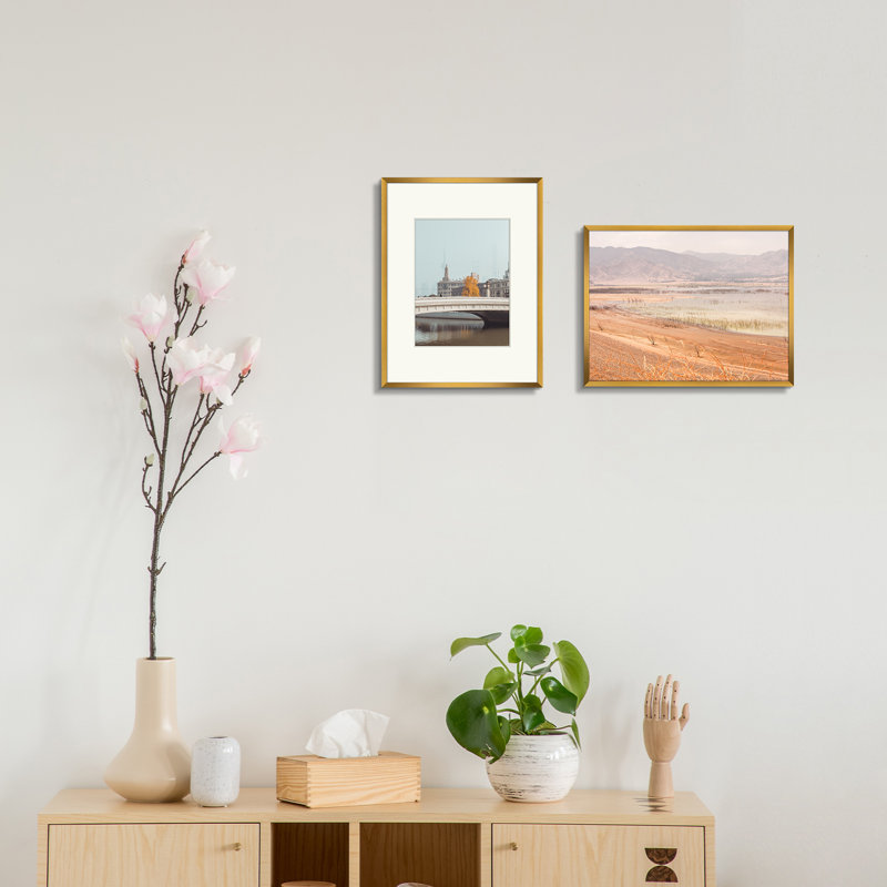 Ensemble de cadres photo en métal avec passe-partout - Basics by Wayfair ™, 9 po x 12 po emmêlé à 6 po x 8 po, Bronze