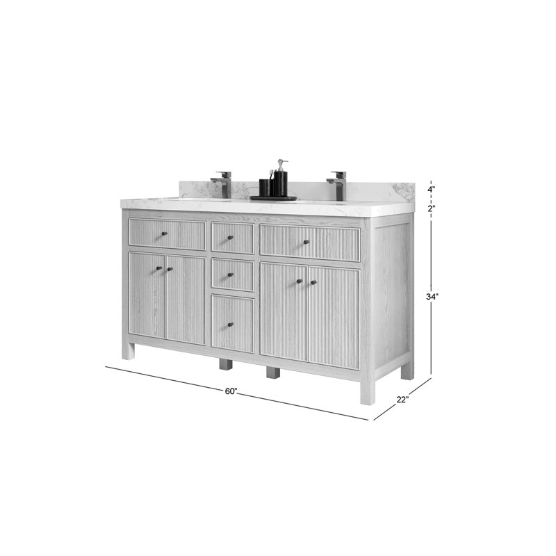 Meuble-lavabo double 60 po avec comptoir en quartz 60 po, Blanc