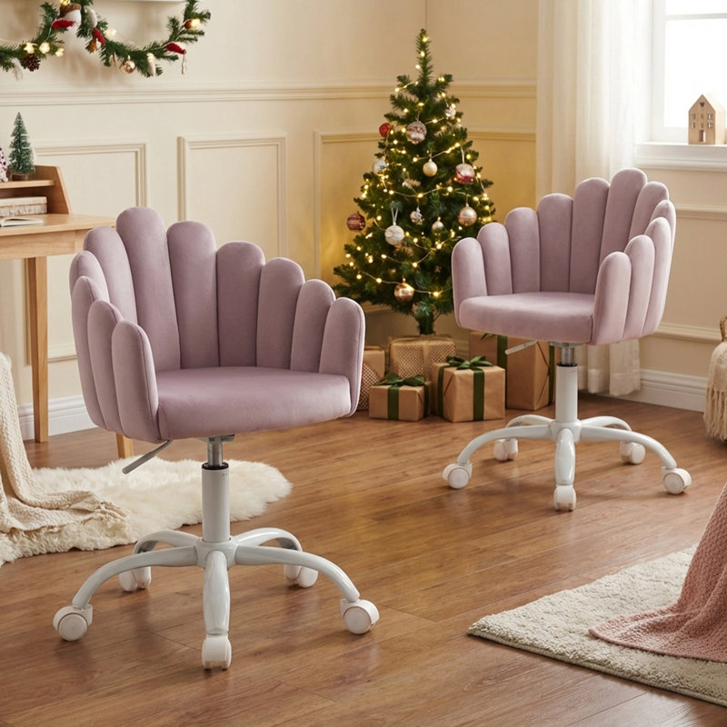 Swivel Kids Desk Chair Upholstered Study Chair For Teenagers, Cute Adjustable Reading Chair With White Legs For Reading Room Bedroom School(Set of 2)