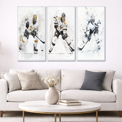 Hockey Player on the Rink – White Hockey Framed 3 Piece Wall Decor