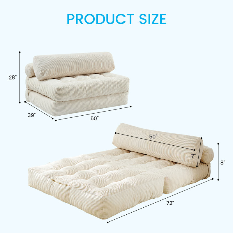 Support de dossier de canapé-lit pliant convertible 50 po, beige, H 28 po x l 50 po x P 72 po, Beige