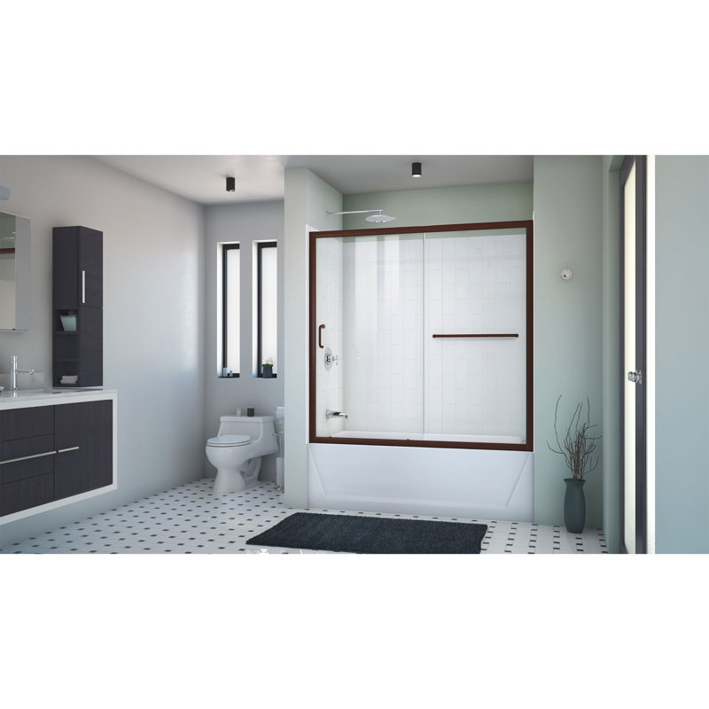 Infinity-Z 60" Clear Glass Sliding Tub Door with Dark Bronze Frame