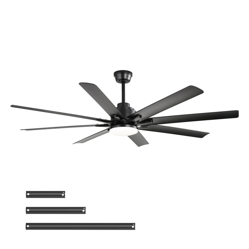 Ventilateur de plafond intelligent de 52 pouces avec lumière, ventilateur de plafond noir moderne avec 8 pales en ABS, moteur à courant continu à 6 vitesses, commande vocale compatible avec Alexa et Google Home, ventilateur de plafond à DEL à intensité variable pour la cuisine du patio de la chambre à coucher