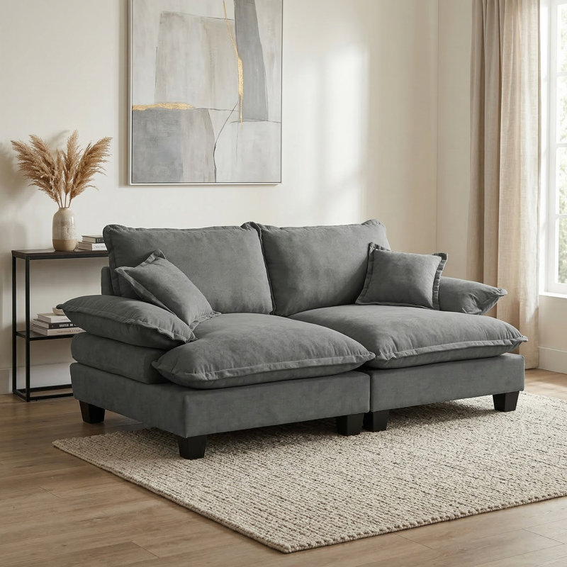 Chenille Sailboat Modular Sofa With Curved Armrests