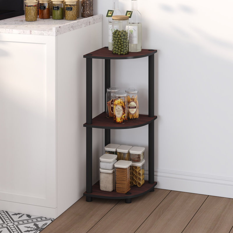 3-Tier 30" Wooden Round Corner Shelf for Living Room, Office, Dark Cherry/Black