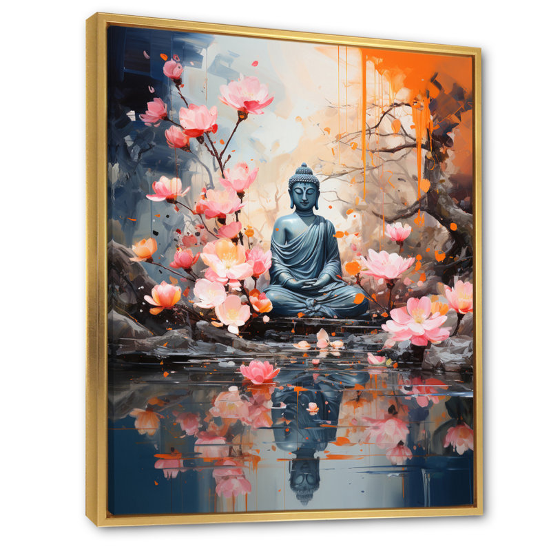Floral Buddha In Meditation I sur impression sur toile, H 32 po x l 24 po x P 1 po, Cadre flottant doré