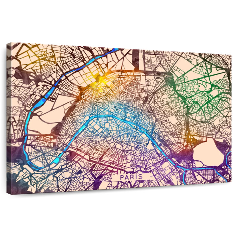 Aliaz Vibrant Paris City Map, 32" H x 48" W